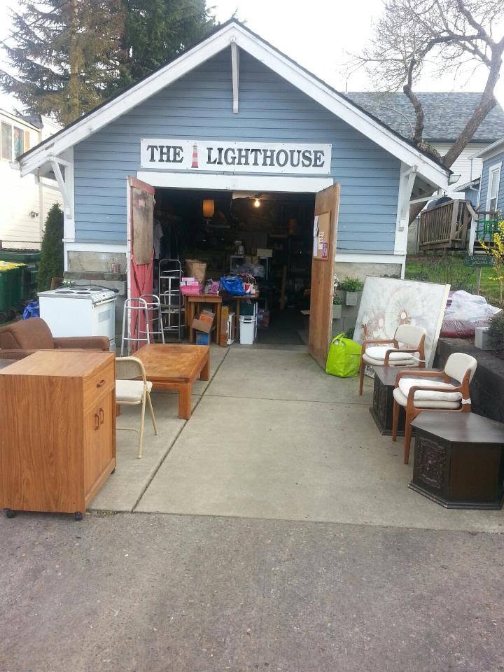 The Lighthouse garage with donations outside